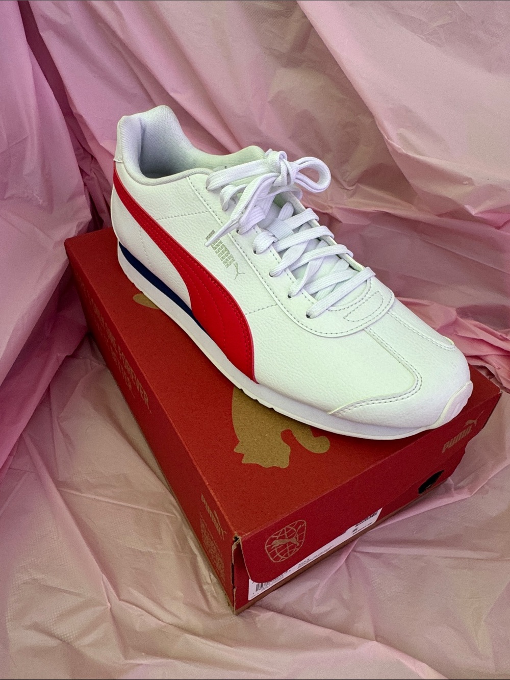 Puma Men’s White Sneaker with Red Side Stripe